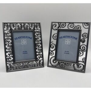 Hearthstone Metal Picture Frame Lot 2 Scrollwork Silver Tone 2x3 Photo Frames